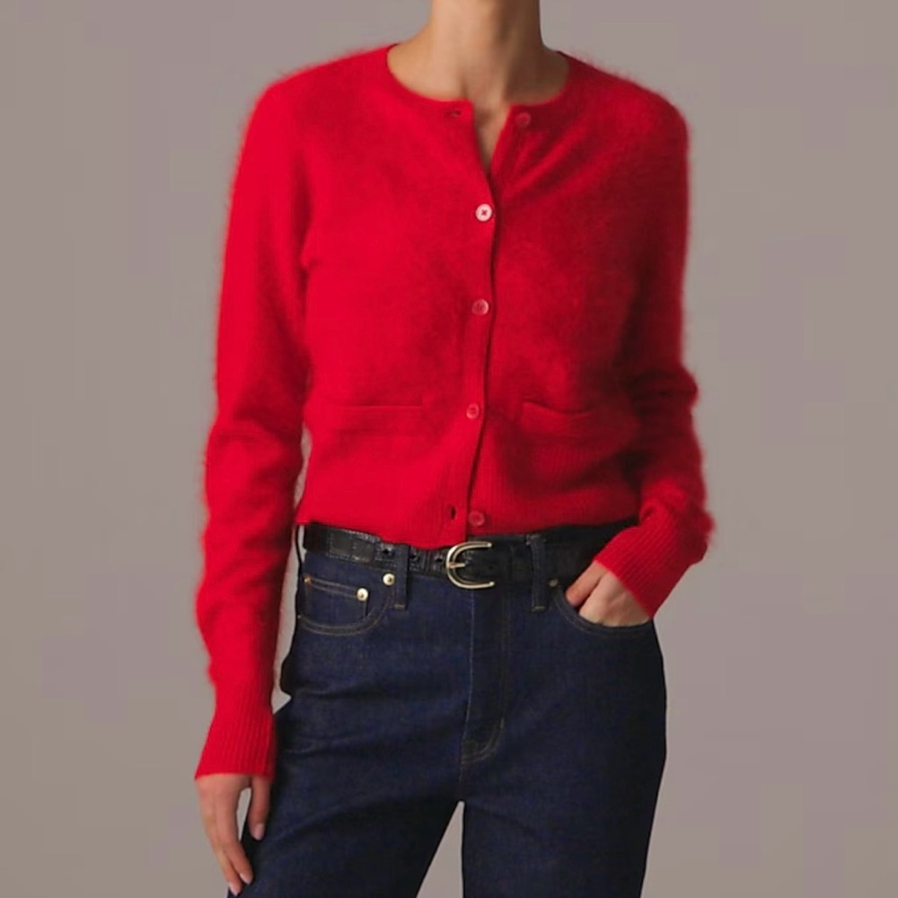NWT J. Crew Brushed Cashmere Fitted Cardigan - Red